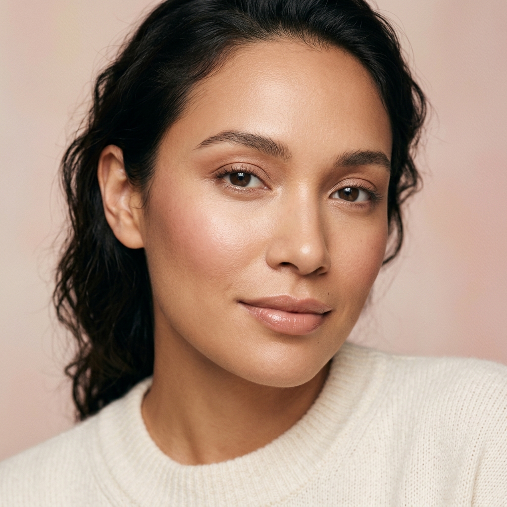 Professional beauty photography close-up portrait of a woman with radiant skin