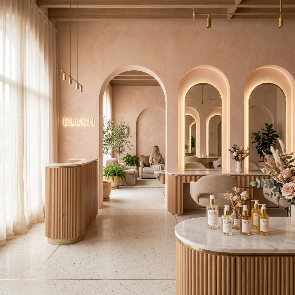 Blush Salon warm elegant architectural sanctuary interior in Bangalore