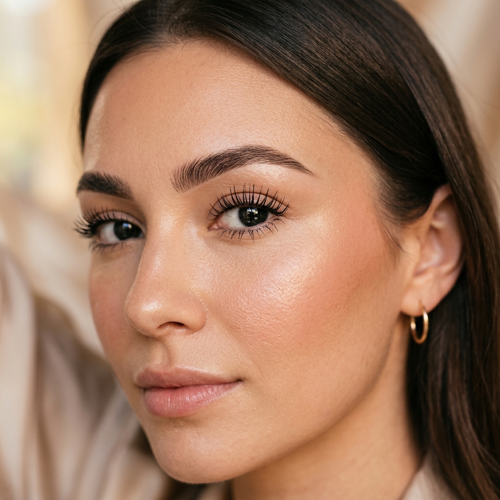 Signature sculpted brows and lash lamination close-up